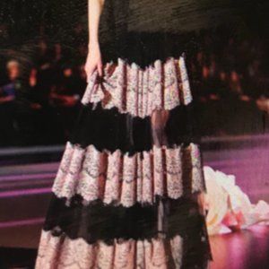 Gorgeous Belarusian Pink & Black Long Lace Skirt